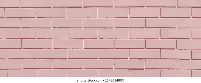 Brick background, pink background with a smooth texture. The background features a pink, uniform brick pattern, creating a soft, pastel vibe. Brick texture background vector wallpaper