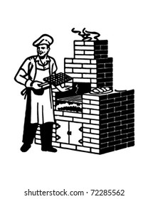 Brick Barbecue - Retro Ad Art Illustration