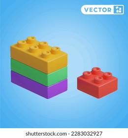 brick block toys 3D vector icon set, on a blue background