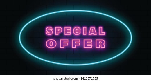 brick blue pink special offer circle neon background.