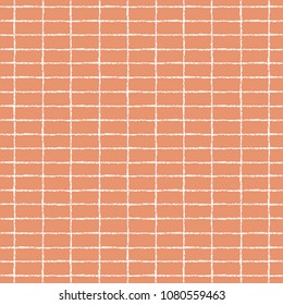 Brick, brickwork wall vector stylized hand drawn seamless repeat geometrical texture, background. Lattice, crossed brush or chalk drawn textured lines, rectangles pattern.