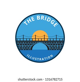 brick bridge with the moon behind vector icon logo design or illustration template