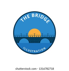 brick bridge with the moon behind vector icon logo design or illustration template
