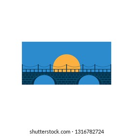 brick bridge with the moon behind vector icon logo design or illustration template