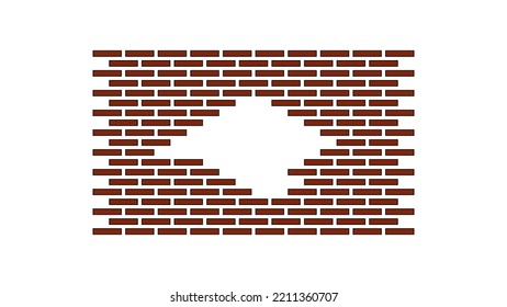 Brick broken wall isolated on white background