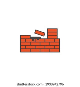 Brick Build, Brick Wall Icon In Color Icon, Isolated On White Background 