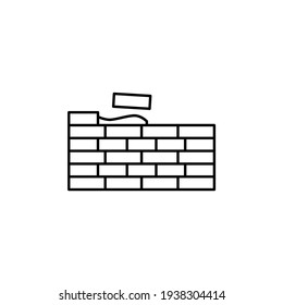 Brick build, brick wall icon in flat black line style, isolated on white background 