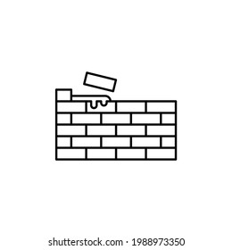 Brick build, brick wall icon in flat black line style, isolated on white background 