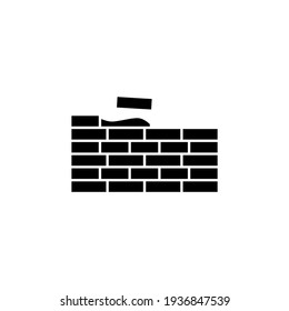 Brick build, brick wall icon  in solid black flat shape glyph icon, isolated on white background 