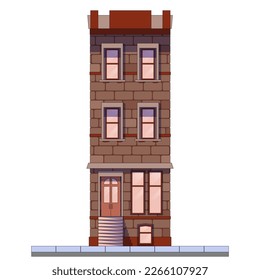 fachada de construcción de ladrillo en estilo retro a partir de tonos marrones de ladrillos, dibujo esquemático, ilustración vectorial