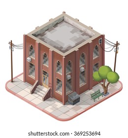 Brick building isometric icons vector illustration 