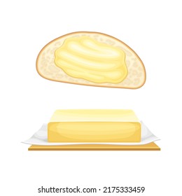 Brick of butter and toast of bread with spread butter vector illustration