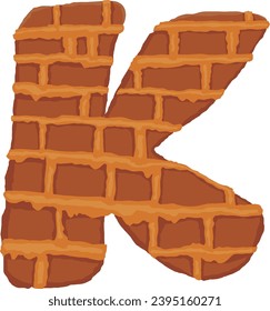 Brick cake with the shape of the letter K combined with brown and golden orange