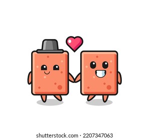 brick cartoon character couple with fall in love gesture , cute design