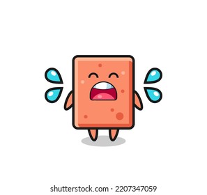 brick cartoon illustration with crying gesture , cute design