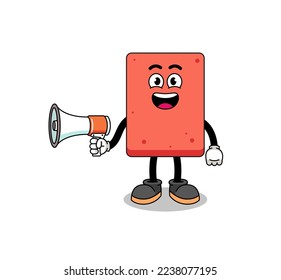brick cartoon illustration holding megaphone , character design