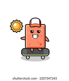 brick character illustration ride a skateboard , cute design