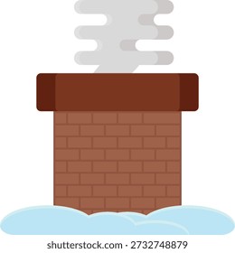 A brick chimney emitting smoke against a clear sky, indicating a warm fire inside the building.