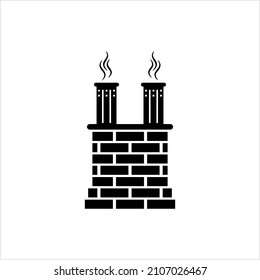 Brick Chimney Icon, Smoke, Roof Chimney Vector Art Illustration