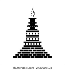 Brick Chimney Icon, Smoke, Roof Chimney Vector Art Illustration