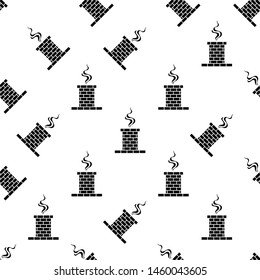 Brick Chimney Icon With Snow And Smoke Seamless Pattern Vector Art Illustration