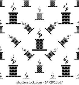 Brick Chimney Icon With Snow And Smoke Seamless Pattern Vector Art Illustration