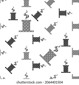 Brick Chimney Icon With Snow And Smoke Seamless Pattern Vector Art Illustration