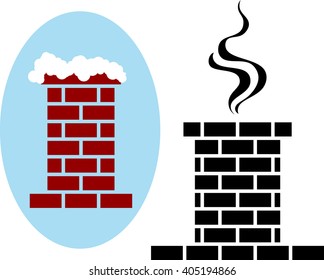 Brick Chimney Icon with Snow and Smoke Vector Illustration