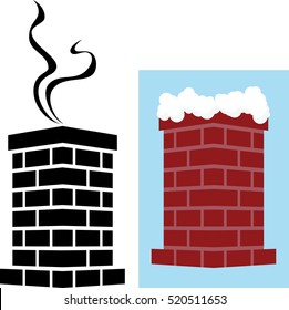 Brick Chimney Icon With Snow And Smoke Vector Illustration