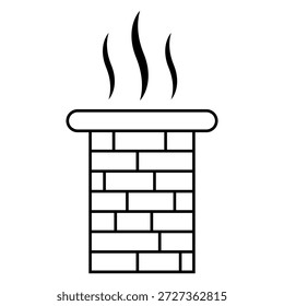 Brick chimney with rising smoke icon for heating and fireplace design