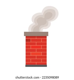 brick chimney with smoke, air pollution, winter heatring, carbon dioxide concept- vector illustration