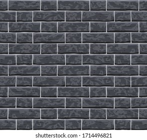 Brick dark grey wall seamless pattern background. Gray, black brick wall vector texture pattern illustration. Horizontal seamless black brick texture background.
