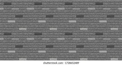 Brick dark grey wall seamless pattern background. Gray, black brick wall vector texture pattern illustration. Horizontal seamless black brick texture background.
