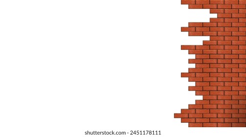 Brick. Destroyed old red brick wall. Textured grunge urban surface. Isolated on white background. Vector illustration.