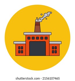 brick factory building icon with chimney. flat vector illustration.