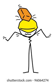 Brick falling on a stick figure's head