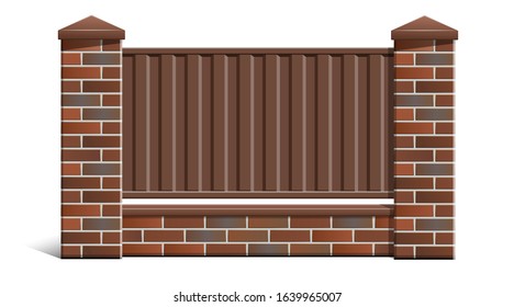 
brick fence with 
metal profile. vector illustration eps10. foreground, object isolated on white background