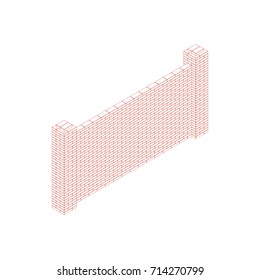Brick fence.Isolated on white background.Vector outline illustration.Isometric view.