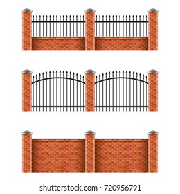 Brick fences set isolated on white photo-realistic vector illustration
