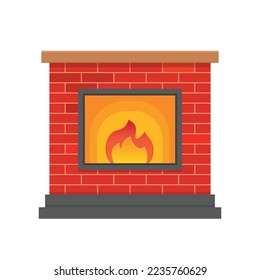 brick fireplace with fire- vector illustration