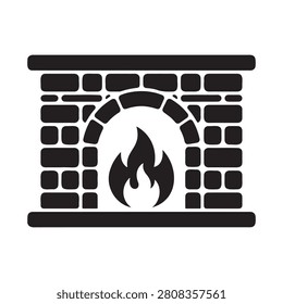 Brick fireplace icon with a burning fire symbol representing traditional home heating and architecture fireplace architecture