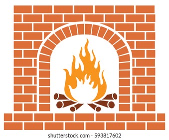 brick fireplace vector illustration 