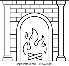 Brick fireplace. Vector outline icon.