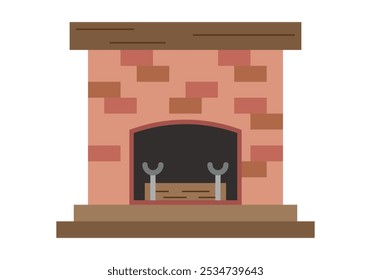 Chimenea de ladrillo con un tronco de madera