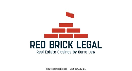 Brick and flag logo, red brick logo. Icon, simple, vector, illustration.