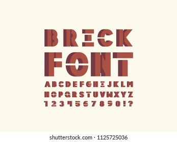 Brick font. Vector alphabet letters and numbers. Typeface design. 