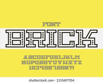 Brick font. Vector alphabet letters and numbers. Typeface design. 
