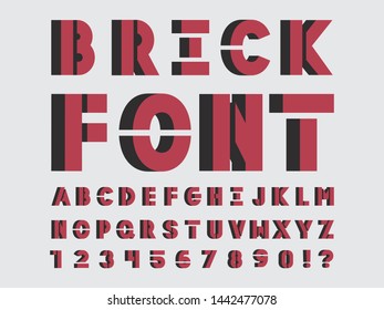 Brick font. Vector alphabet letters and numbers. Typeface design. Typography Graphic
