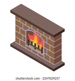 Brick furnace icon isometric vector. Fire house. Flame fireplace