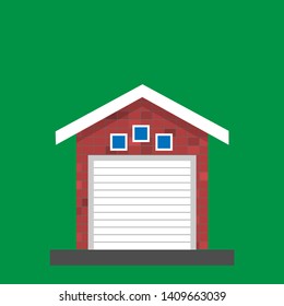 brick garage - closed brick garage simple flat design